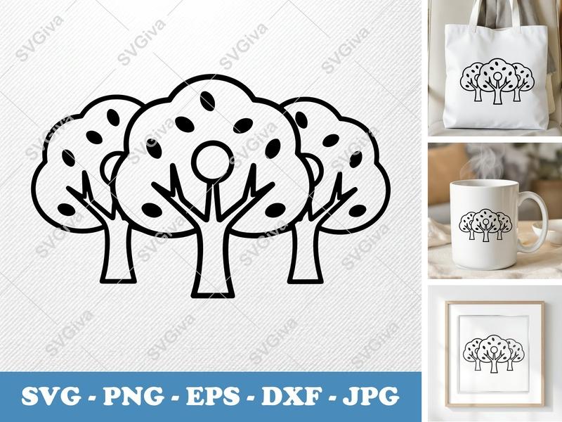 Pecan Tree in a group SVG | Rounded, Friendly Bean Shapes | White Circle Accent | PNG EPS DXF for Cricut Silhouette
