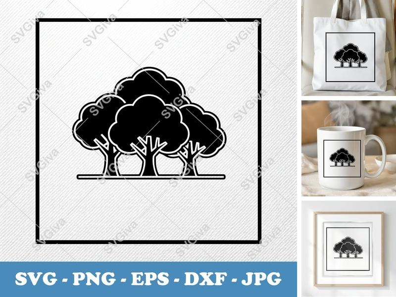 Pecan Tree SVG | Modern Forest Silhouette Cut File | PNG EPS DXF for Cricut, Silhouette | Nature Outline Design