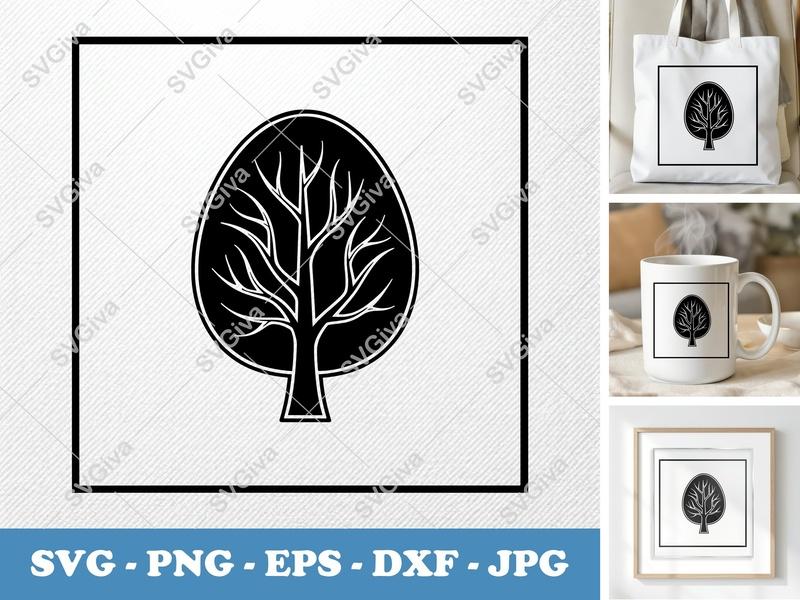 Pecan Tree SVG | Modern Outline, Black Silhouette, Cut File for Cricut, Silhouette | PNG EPS DXF Vector Clipart