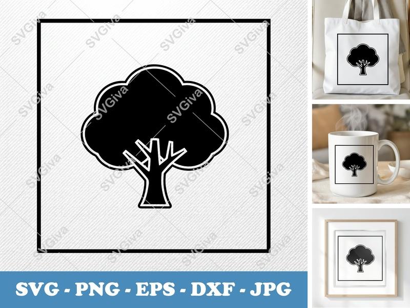 Pecan Tree SVG | Modern Outline Tree Design | PNG EPS DXF | Cricut Silhouette Cut File | Simple Nature Clipart