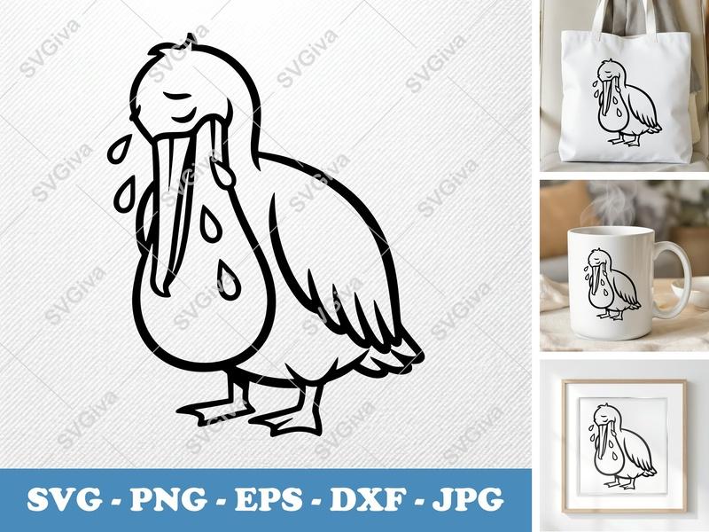Pelican Crying SVG | Cut File EPS PNG DXF Cricut Silhouette Vector Art