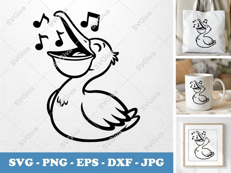 Pelican Singing SVG | Puffy Cartoon Pelican Cute Soft Shapes | PNG DXF EPS | Cricut Silhouette File