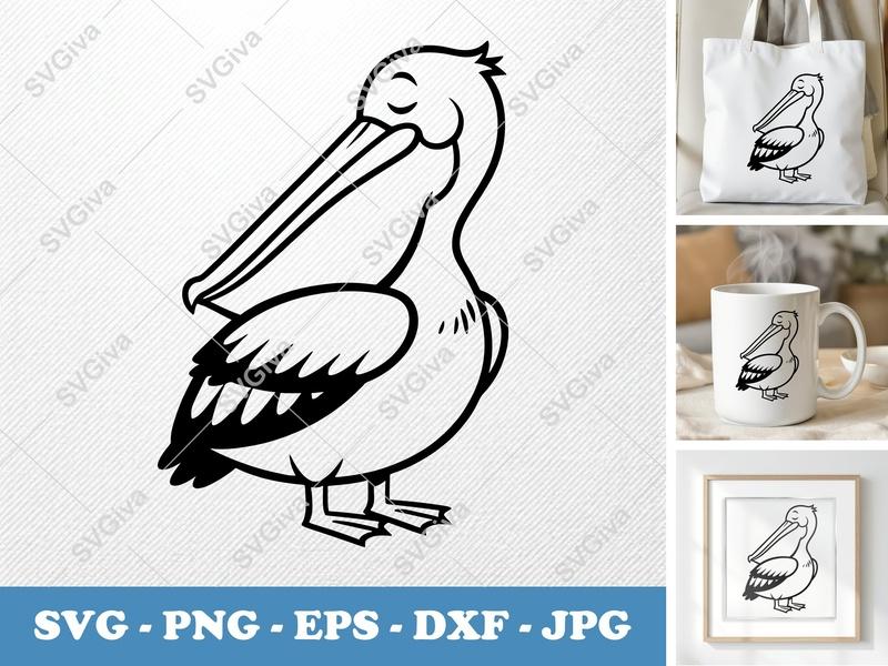 Pelican Sleeping SVG | Friendly Bean-Shaped Pelican | Rounded Body Design | PNG DXF EPS | Cricut Silhouette File