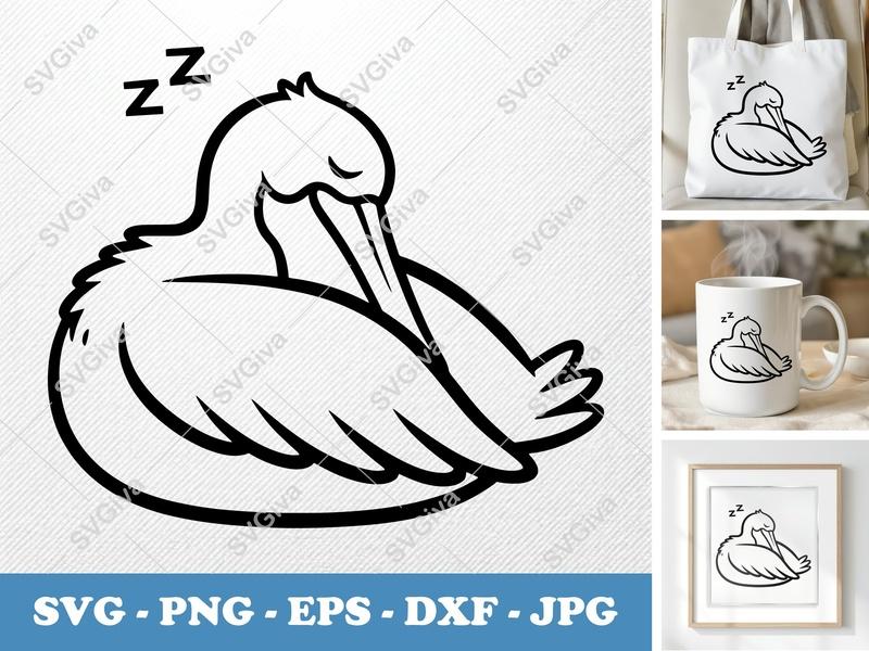 Pelican Sleeping SVG | Modern Pelican Zzz PNG EPS DXF | Cricut Silhouette Cut File | Bird Clipart Vector Design