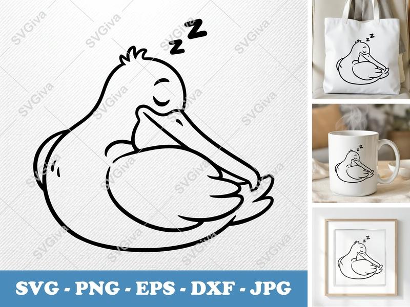 Pelican Sleeping SVG | Puffy Shapes, Pillow-Soft Design | PNG DXF EPS | Cricut Silhouette File