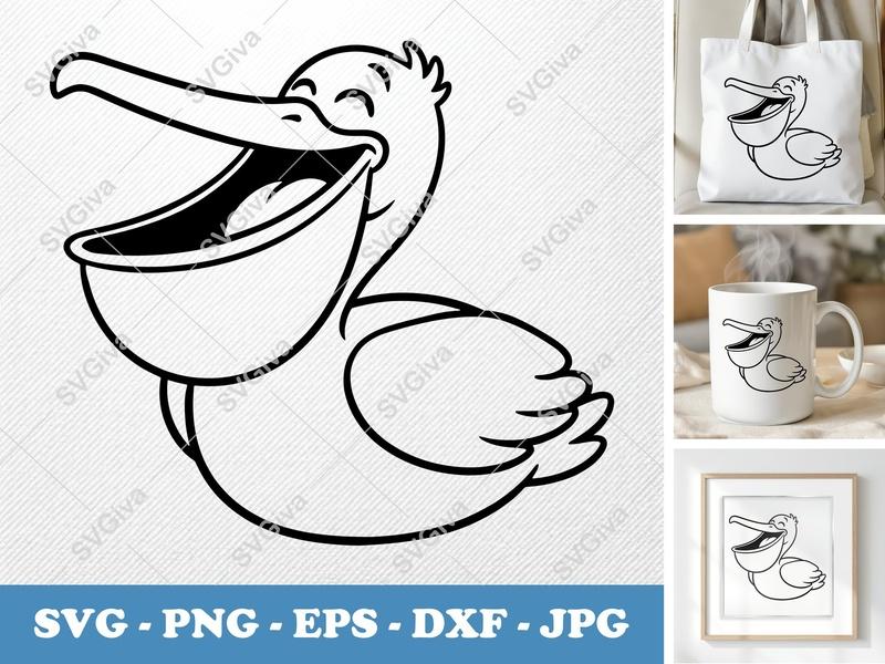 Pelican Smiling Happily SVG | Puffy Cartoon Pelican Design | PNG DXF EPS | Cricut Silhouette Cut File