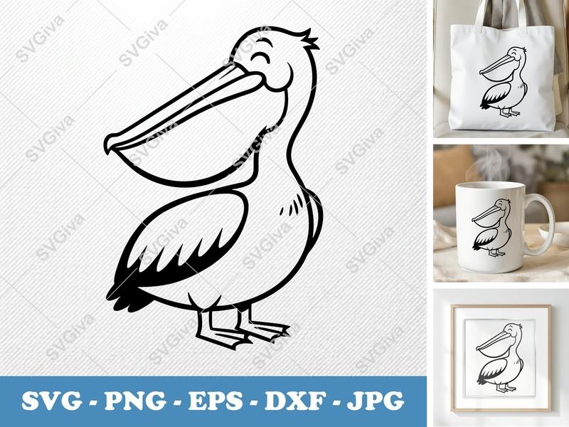 Pelican Smiling Happily SVG | Rounded Friendly Bean-Shaped Design | PNG DXF EPS | Cricut Silhouette | Bird Cut File
