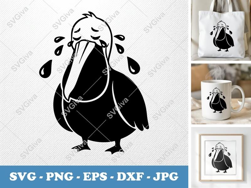 Pelican SVG, Crying Bird Clipart, Sad Pelican Vector, PNG, EPS, DXF for Cricut & Silhouette, Modern Animal Cut File