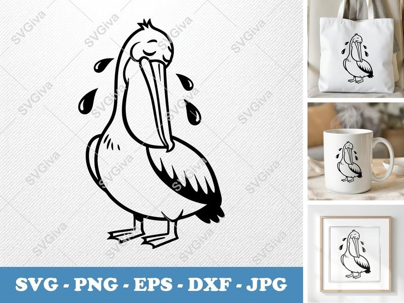 Pelican SVG Crying Pelican Cut File, Sad Bird Vector, Ocean Animal Clipart | PNG, EPS, DXF for Cricut, Silhouette