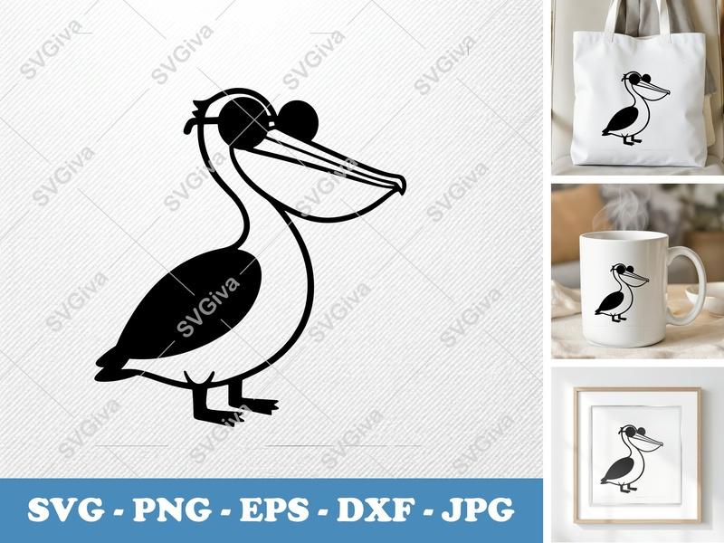 Pelican SVG Cut File | Cartoon Bird Clip Art | EPS DXF PNG | Cricut Silhouette Design | Modern Animal Vector
