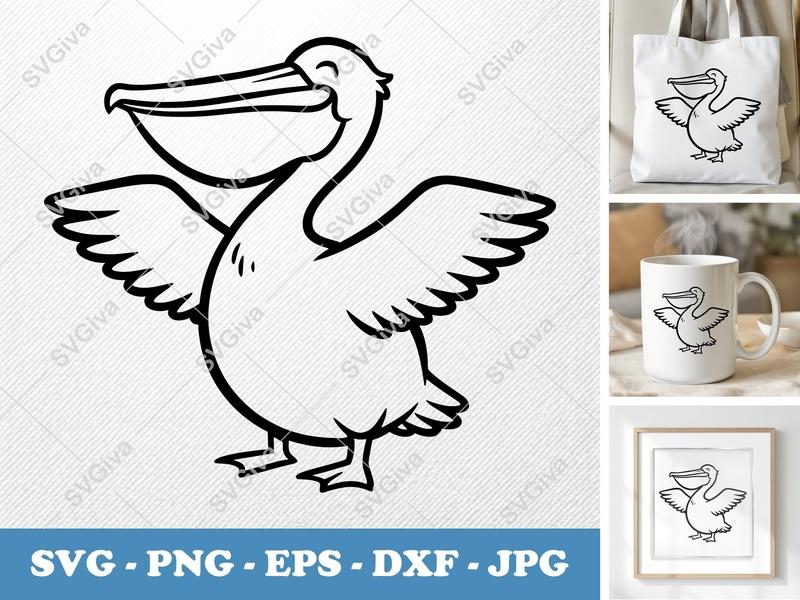 Pelican SVG Cut File | Cartoon Bird Clipart, Happy Animal Vector | PNG EPS DXF for Cricut, Silhouette, Shirt Design, Kids Craft