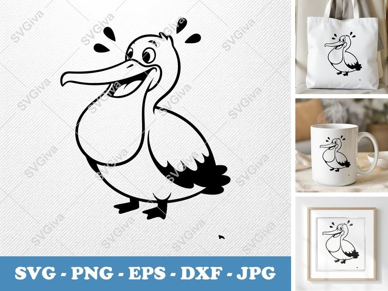 Pelican SVG Cut File | Cartoon Pelican Clipart | Funny Bird Vector | PNG EPS DXF | Cricut Silhouette Design