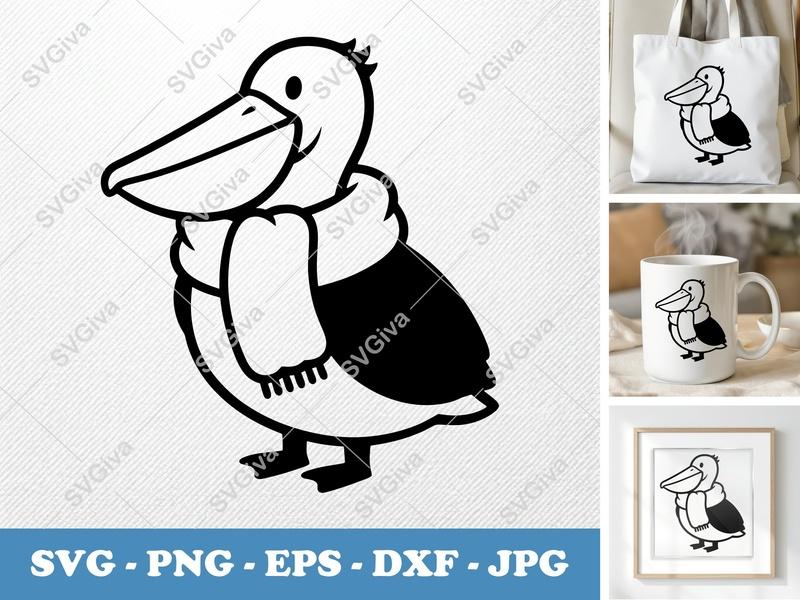 Pelican SVG Cut File | Modern Cartoon Pelican Clipart | Bird Vector Art | PNG EPS DXF for Cricut, Silhouette, Cutting Machines
