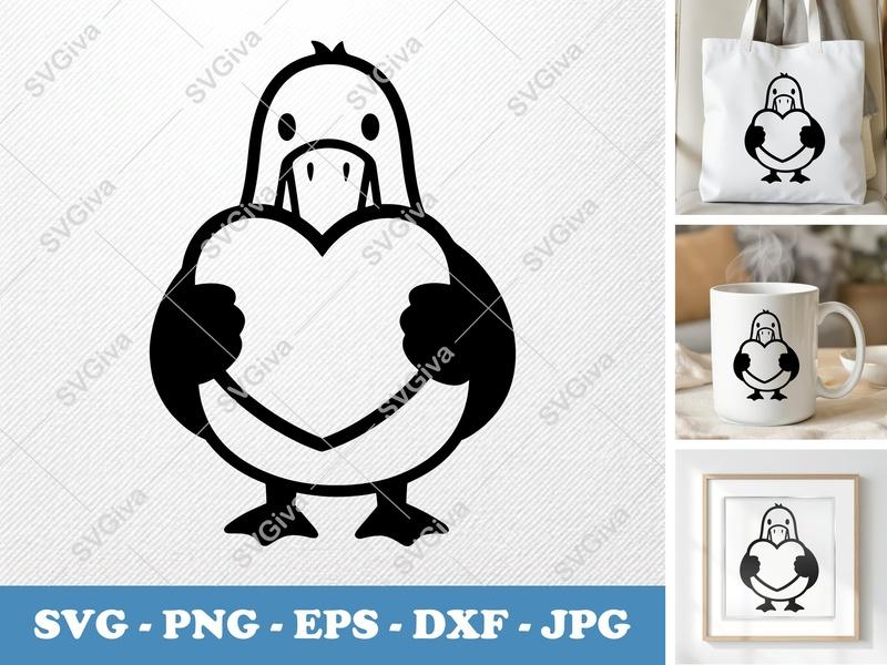 Pelican SVG Love Heart Modern Design | Cute Animal Clipart | PNG EPS DXF for Cricut, Silhouette | Bird Vector