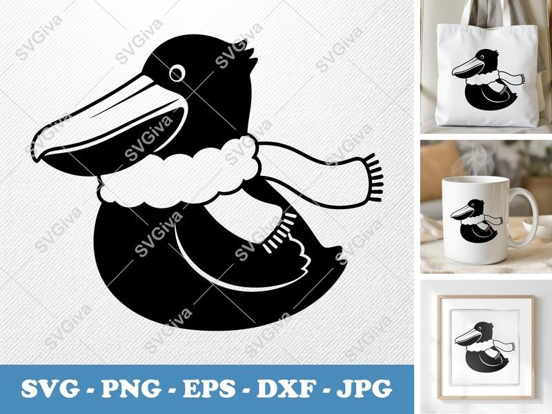Pelican SVG with Scarf, Modern Clean Design | PNG EPS DXF | Cricut & Silhouette Cut File | Bird Clipart Winter