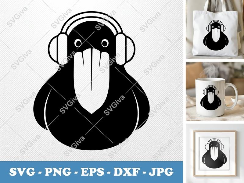 Pelican with Headphones SVG | Modern Bird Cut File, Music Lover PNG EPS DXF for Cricut, Silhouette, Digital Download