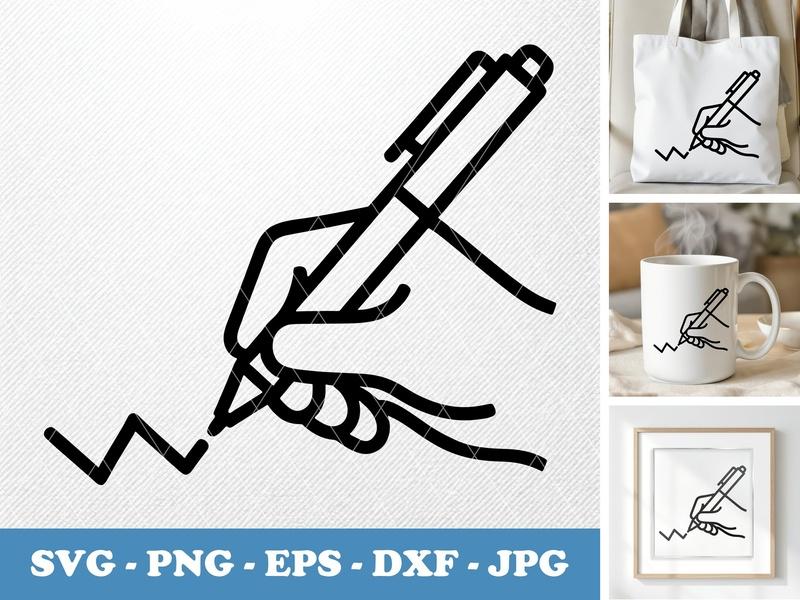 Pen in active use SVG | Hand Writing Icon | Simple Line Art | PNG EPS DXF | Cricut Silhouette Cut File | Workspace Clipart