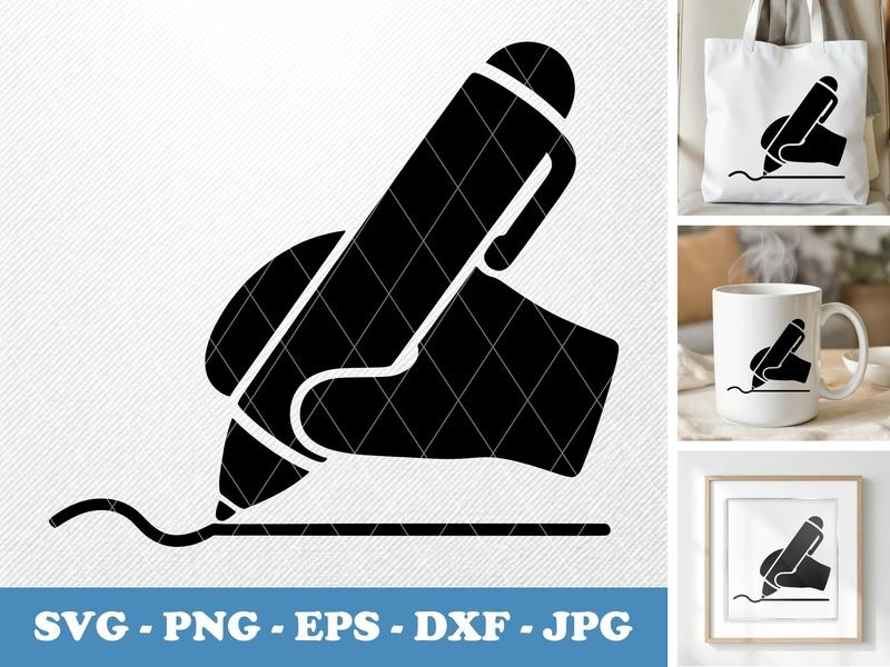 Pen in active use SVG | Soft Puffy Writing Hand Clip Art | PNG EPS DXF for Cricut Silhouette