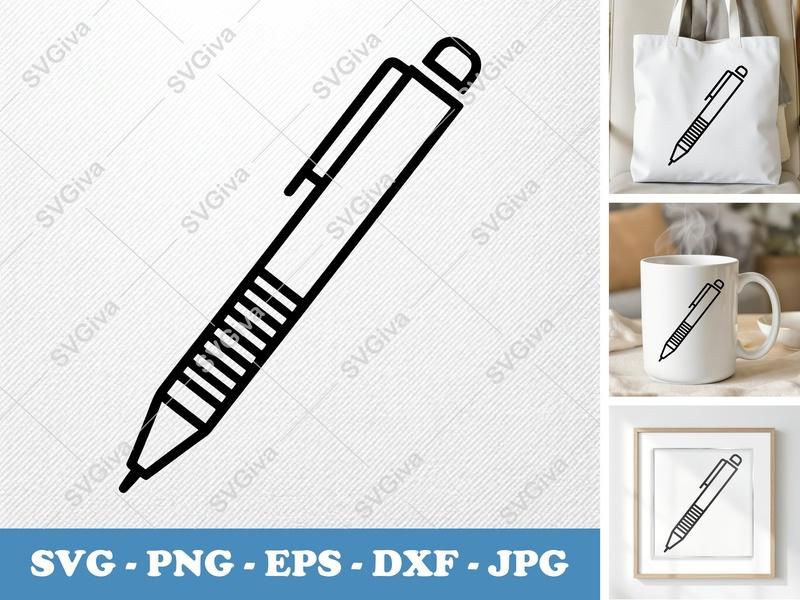 Pen in side view profile SVG, Line Art Pen Icon, Simple Outline, PNG, EPS, DXF for Cricut & Silhouette, Workspace Clip Art