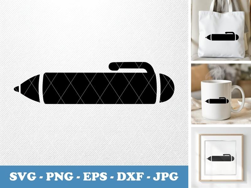 Pen in side view profile SVG | Puffy Soft Shape Pen Clip Art, Cricut Silhouette Cut File, PNG EPS DXF Vector Icon