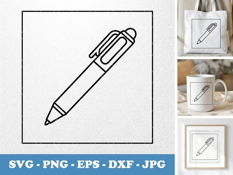 Pen in side view profile SVG | Rounded Body Pen Outline | PNG EPS DXF | Cricut Silhouette Cut File