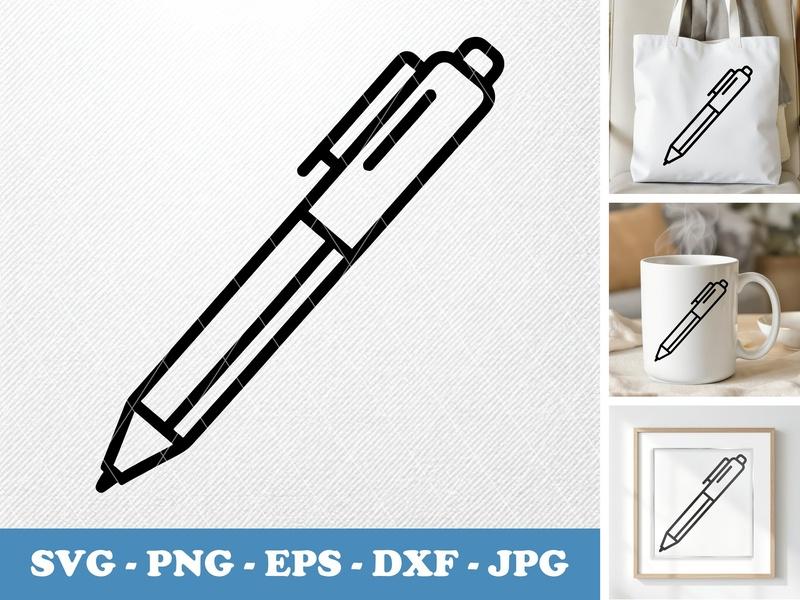 Pen isometric angle SVG, Bold Outline Pen Icon, Simple Stationery Design | PNG EPS DXF for Cricut, Silhouette