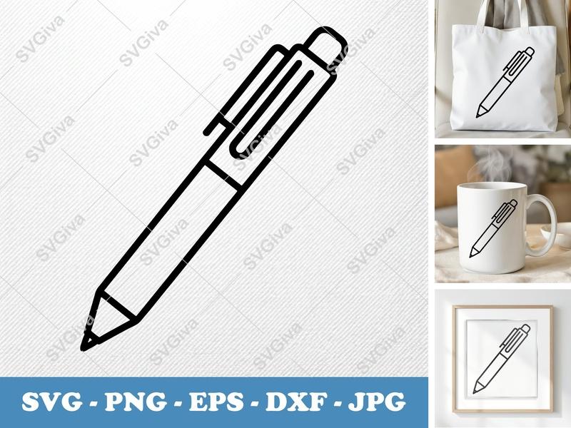 Pen isometric angle SVG, Double Outline Pen Cut File, Basic Shapes, Low Detail, PNG EPS DXF for Cricut & Silhouette