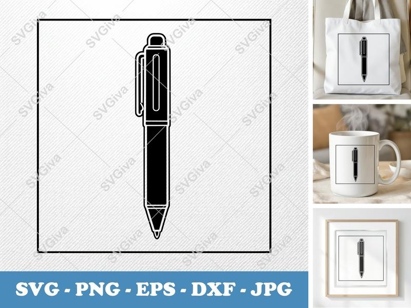 Pen SVG, Modern Clean Design, Pen Clipart, PNG EPS DXF, Cricut Silhouette Cut File, Stationery Vector