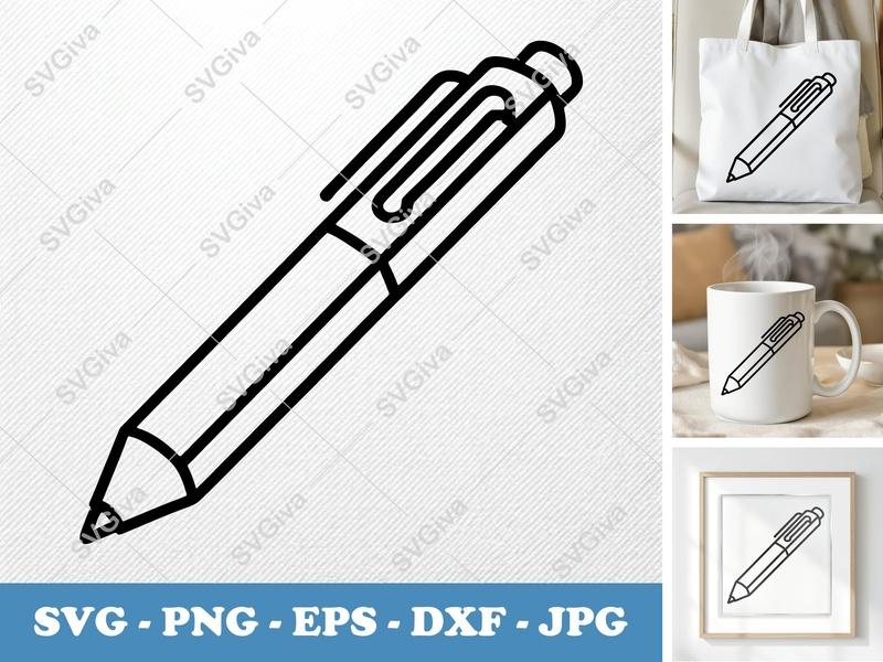 Pen SVG | Modern Clean Design | Stationery Icon, School Supplies | PNG, EPS, DXF for Cricut & Silhouette