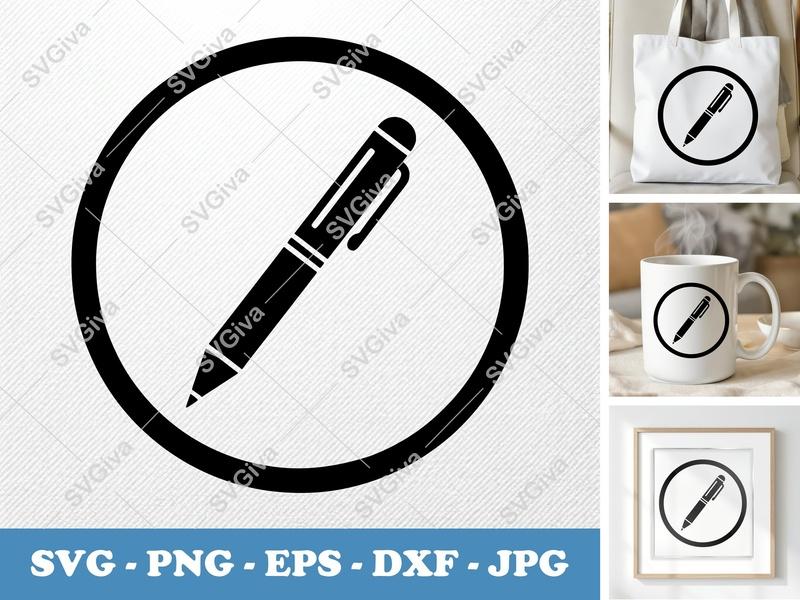 Pen SVG, Modern Clean Pen Clipart, Stationery Vector Art | PNG EPS DXF for Cricut & Silhouette Machines