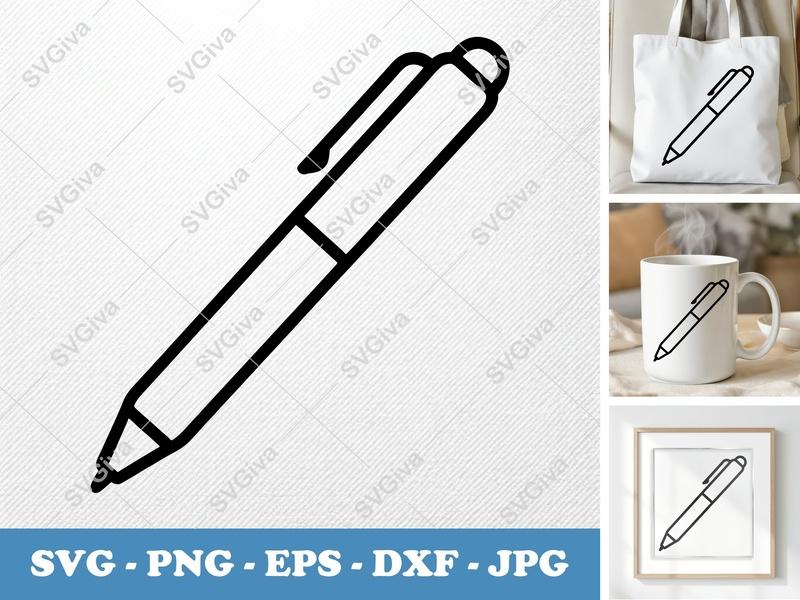 Pen SVG, Modern Clip Art, Writing Tool Design, PNG EPS DXF for Cricut, Silhouette, School, Work, Stationery