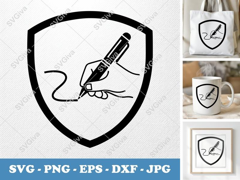 Pen SVG, Modern Hand Writing Pen, Signature Icon Cut File for Cricut, Silhouette | PNG EPS DXF Vector Clipart