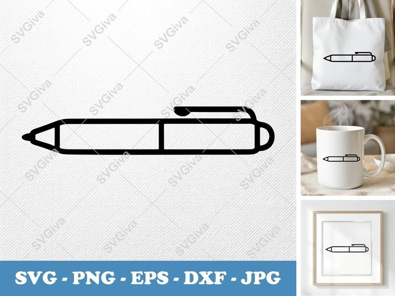 Pen SVG, Modern Minimalist Pen Outline Cut File | PNG EPS DXF for Cricut, Silhouette | School Supply Clipart