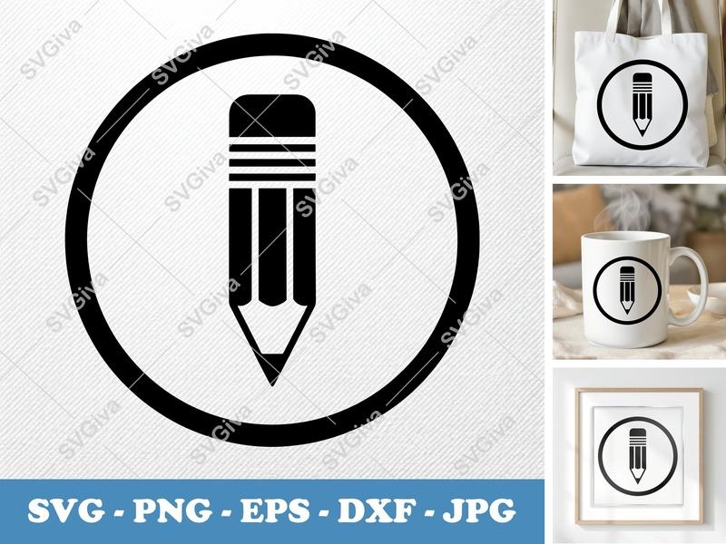 Pencil classic svg icon | Minimal Line Art, Circle Frame | SVG, PNG, EPS, DXF for Cricut, Silhouette | School Supplies Vector