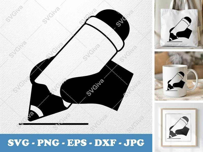 Pencil in active use SVG | Puffy Soft Shapes | PNG EPS DXF | Cricut Silhouette Cut File | Writing Drawing Icon