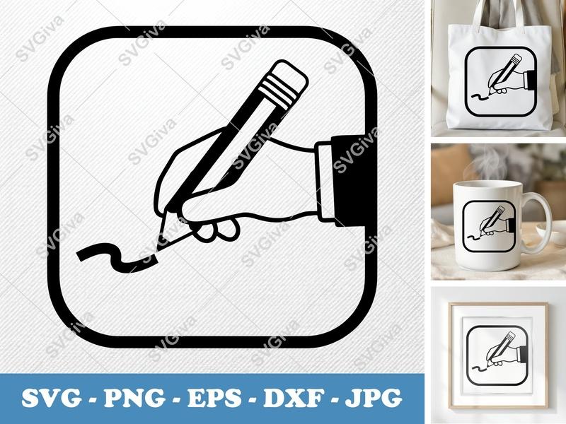 Pencil in active use SVG, Writing Hand Clipart, Minimal Icon PNG, EPS, DXF for Cricut & Silhouette, School, Work
