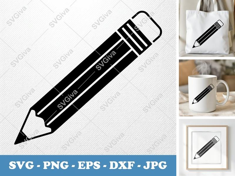 Pencil isometric angle SVG | Black Solid Fill with White Contour | PNG EPS DXF | Cricut Silhouette Cut File