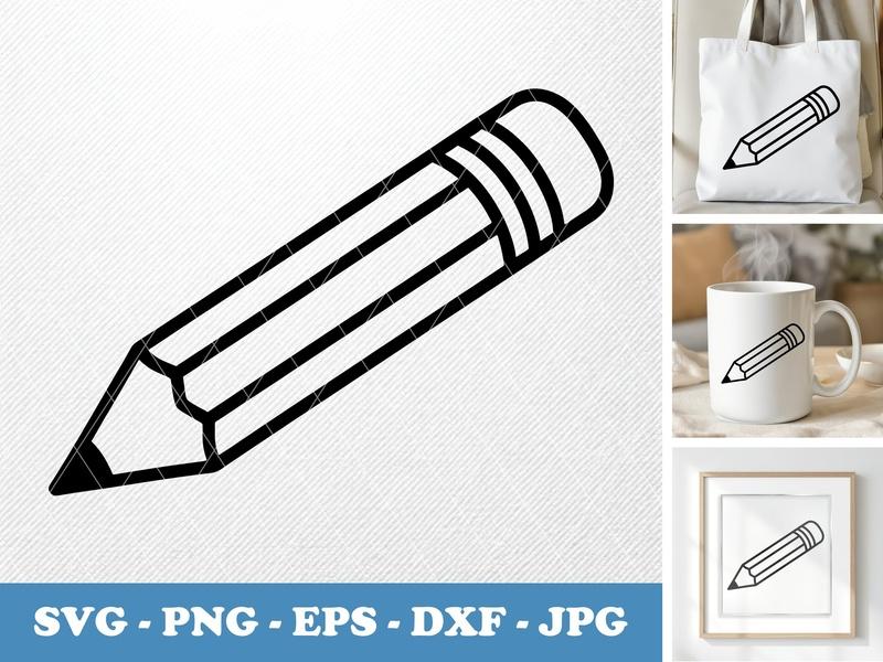 Pencil isometric angle SVG | Bold Outline Clipart, School Supply PNG EPS DXF for Cricut, Silhouette, Teacher, Student