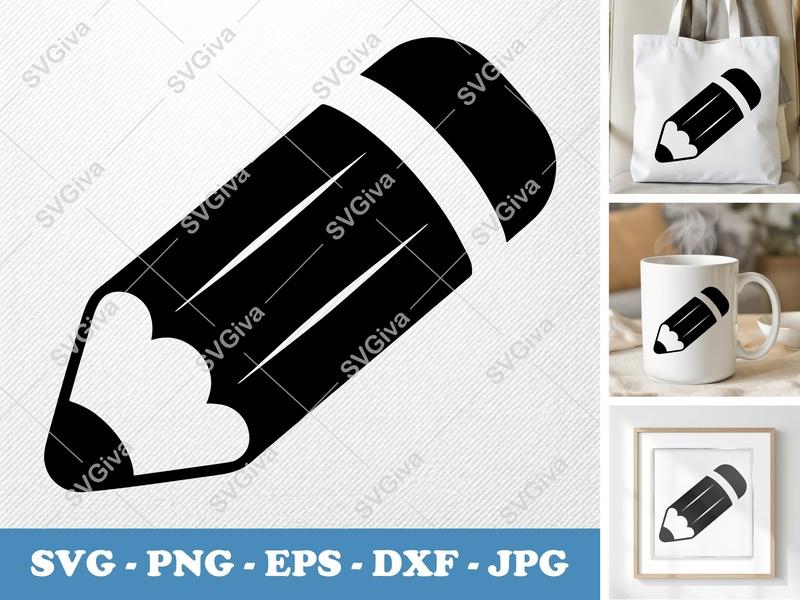 Pencil isometric angle SVG, Puffy Shape Cut File, PNG EPS DXF for Cricut & Silhouette, Workspace Icon, School Supply