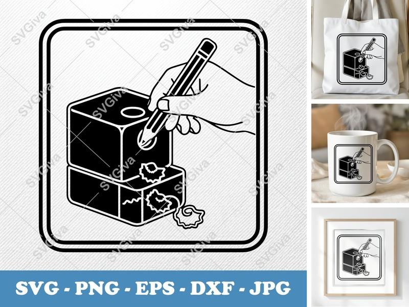 Pencil Sharpener SVG | Hand Sharpening Pencil | Modern School Supply PNG EPS DXF for Cricut Silhouette