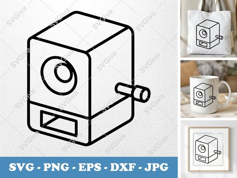Pencil Sharpener SVG | Modern Desk Tool Cut File | PNG EPS DXF for Cricut & Silhouette | School Supplies Clipart