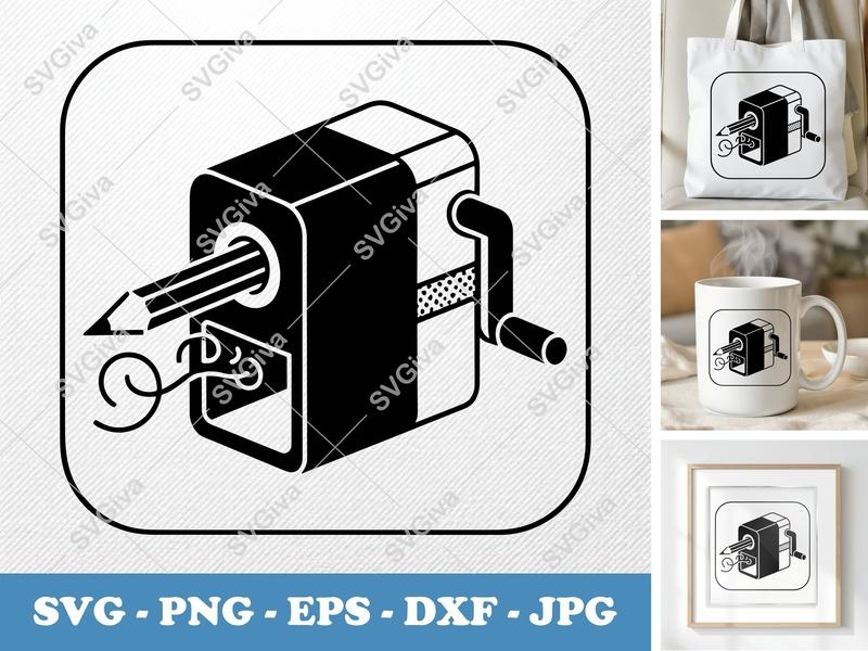 Pencil Sharpener SVG | Modern Desk Tool Cut File | PNG, EPS, DXF for Cricut & Silhouette | School Supplies Clipart