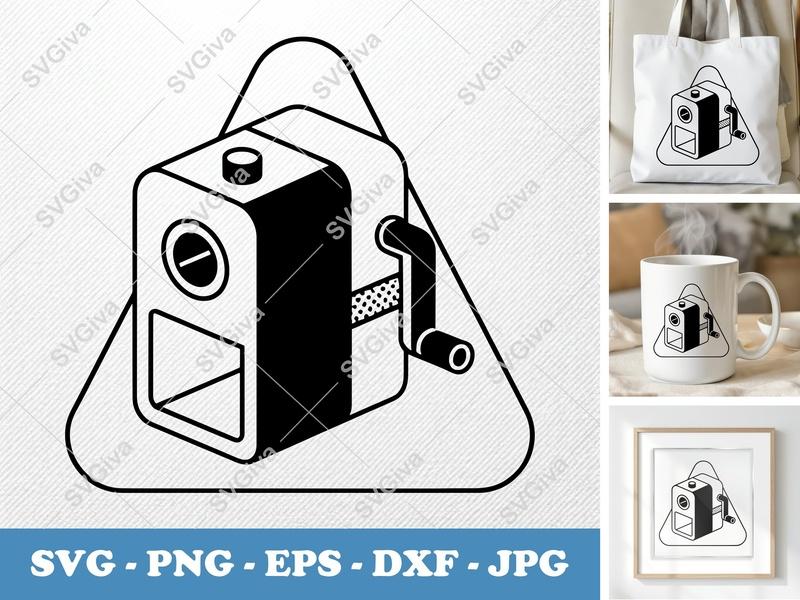 Pencil Sharpener SVG | Modern Desk Tool Cut File | PNG EPS DXF for Cricut & Silhouette | School Supply Clipart