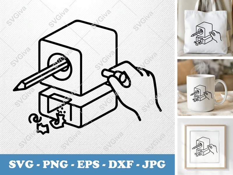 Pencil Sharpener SVG | Modern Desk Tool PNG EPS DXF | Cricut Silhouette File | School Supplies Craft
