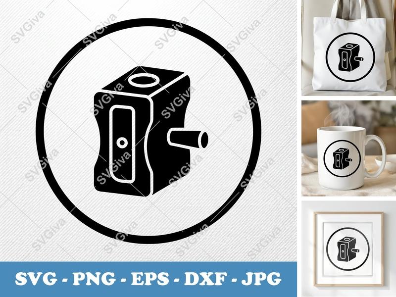 Pencil Sharpener SVG | Modern Icon, Black & White | PNG EPS DXF | Cricut Silhouette Cut File