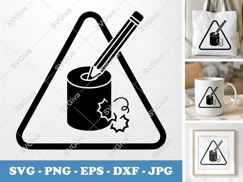 Pencil Sharpener SVG | Modern Pencil with Shavings | PNG EPS DXF | Cricut Silhouette Cut File | School Supply Icon