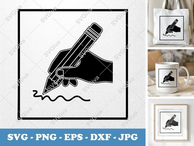 Pencil SVG, Hand Writing Clip Art, Modern Line Art PNG EPS DXF | Cricut & Silhouette Cut File, Stationery Icon