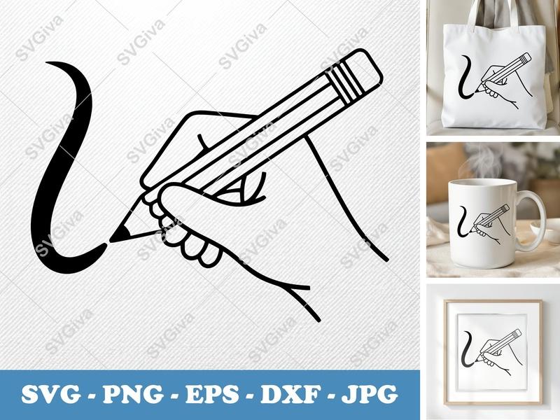 Pencil SVG, Hand Writing Drawing Line Art, PNG EPS DXF, Cricut Silhouette Cut File, Modern Clean Design, School Supply Vector