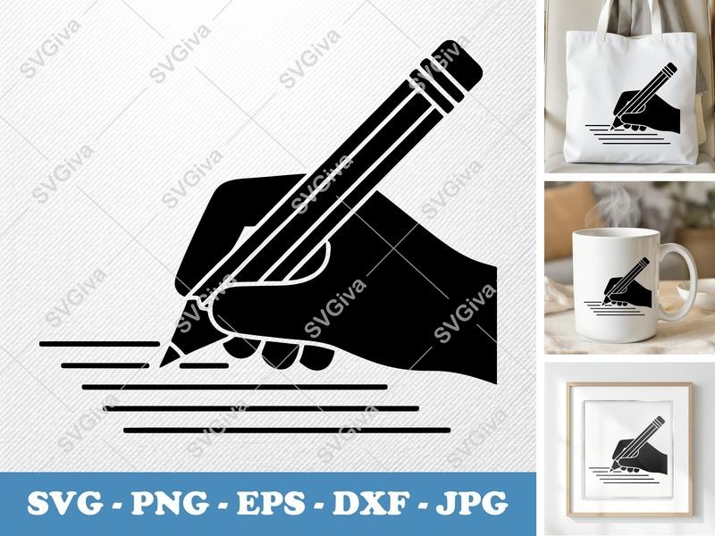 Pencil SVG, Hand Writing Modern Design, Note Taking PNG EPS DXF for Cricut & Silhouette, School Work Clipart