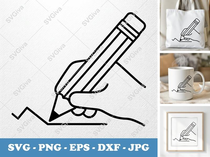 Pencil SVG, Hand Writing Modern Design PNG EPS DXF | Cricut & Silhouette Cut File, School Supply Vector